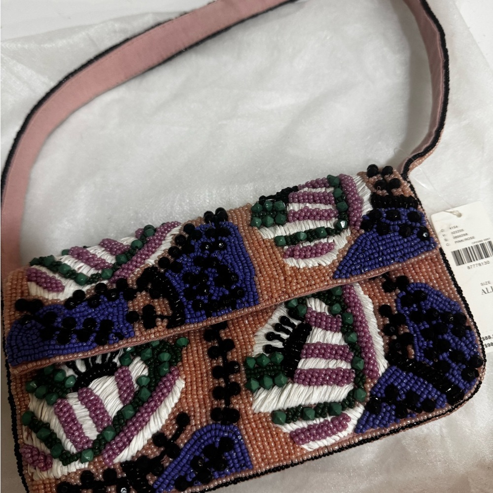 Anthropologie Beaded Shoulder Bag in Pink, Purple & Green